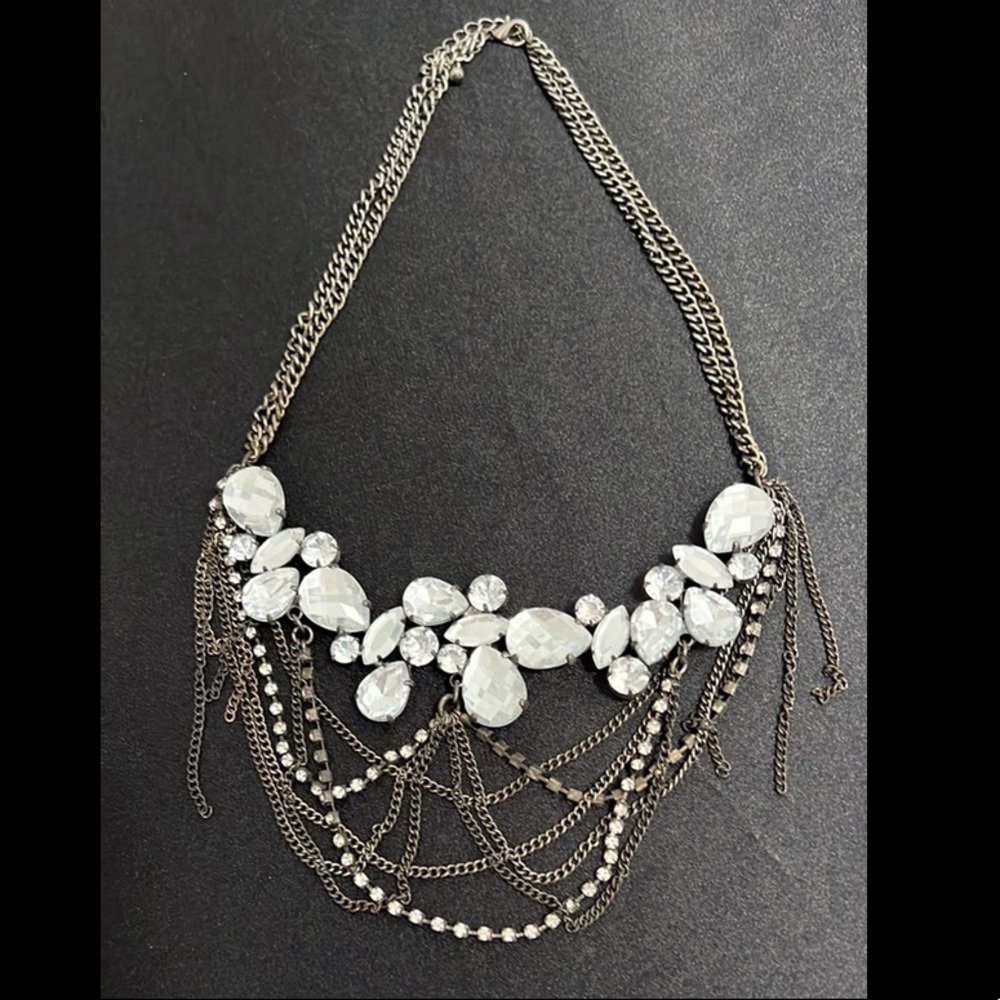 Faux Diamond Layered Statement Necklace